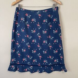 Vintage Liz Claiborne Twee Midi Skirt Sz 12 Floral Coquette Velvet Trim Ruffle